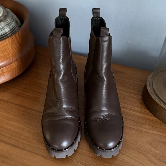 Freda Salvador Brooke Rain Resistant Dark Brown Leather Chelsea Boots 8.5 - Picture 2 of 10